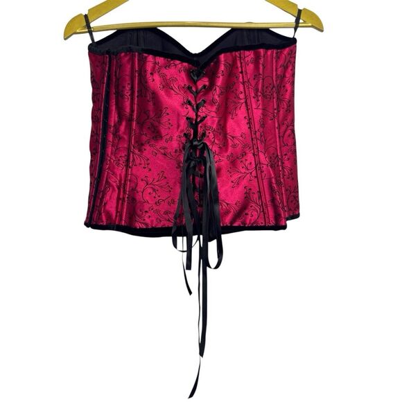 Shirley Satin Velvet Floral Lace Up Corset Top Size 34 Black Red Goth Vamp Y2K - Picture 2 of 8
